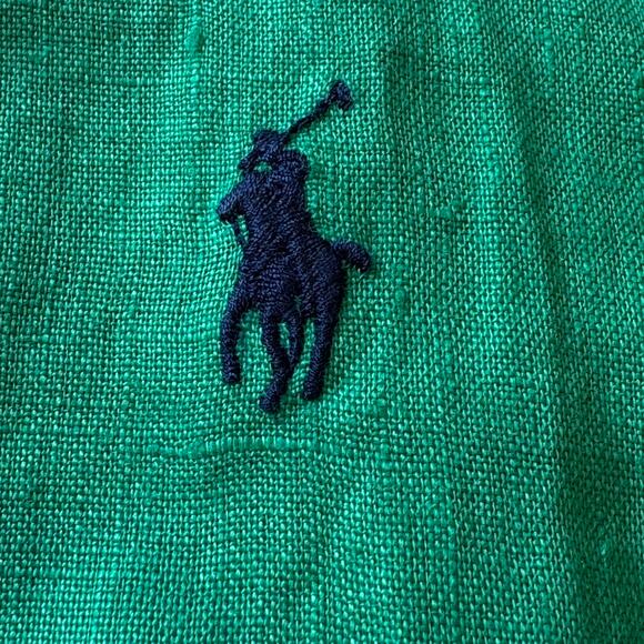Polo Ralph Lauren Shirt Mens Large Green Classic 100% Linen button Long Sleeve - Picture 5 of 11
